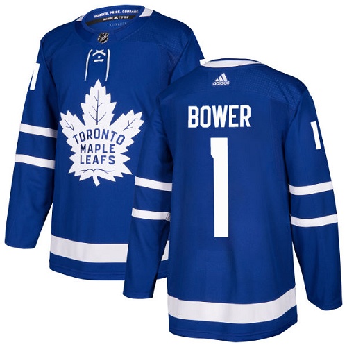 Youth Adidas Toronto Maple Leafs #1 Johnny Bower Authentic Royal Blue Home NHL Jersey