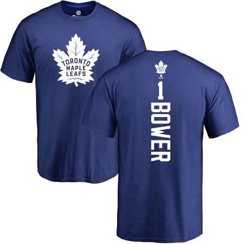 NHL Adidas Toronto Maple Leafs #1 Johnny Bower Royal Blue Backer T-Shirt