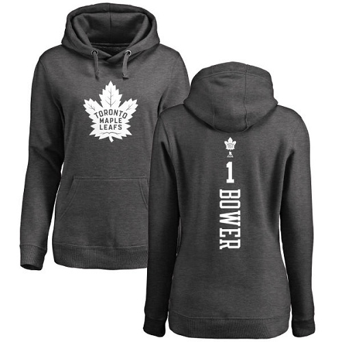 NHL Women's Adidas Toronto Maple Leafs #1 Johnny Bower Charcoal One Color Backer Pullover Hoodie