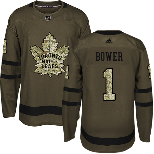 Youth Adidas Toronto Maple Leafs #1 Johnny Bower Authentic Green Salute to Service NHL Jersey