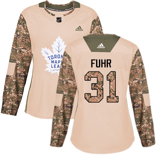 Women's Adidas Toronto Maple Leafs #31 Grant Fuhr Authentic Camo Veterans Day Practice NHL Jersey