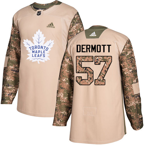 Youth Adidas Toronto Maple Leafs #57 Travis Dermott Authentic Camo Veterans Day Practice NHL Jersey