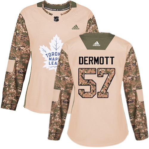Women's Adidas Toronto Maple Leafs #57 Travis Dermott Authentic Camo Veterans Day Practice NHL Jersey