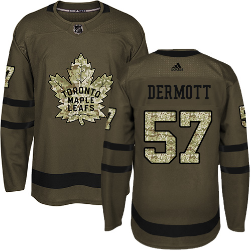Youth Adidas Toronto Maple Leafs #57 Travis Dermott Authentic Green Salute to Service NHL Jersey
