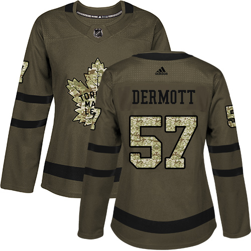 Women's Adidas Toronto Maple Leafs #57 Travis Dermott Authentic Green Salute to Service NHL Jersey
