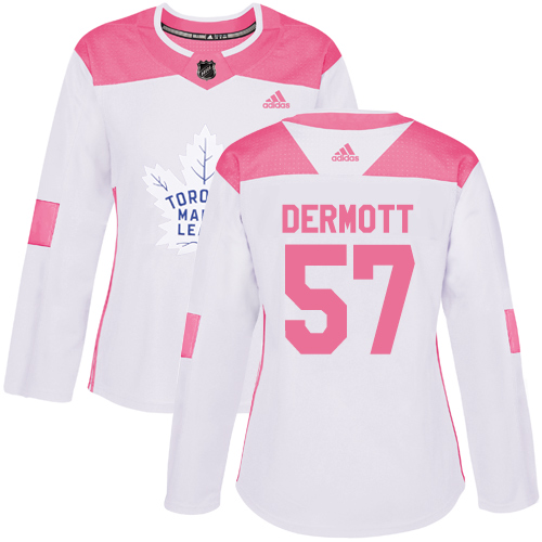 Women's Adidas Toronto Maple Leafs #57 Travis Dermott Authentic White/Pink Fashion NHL Jersey