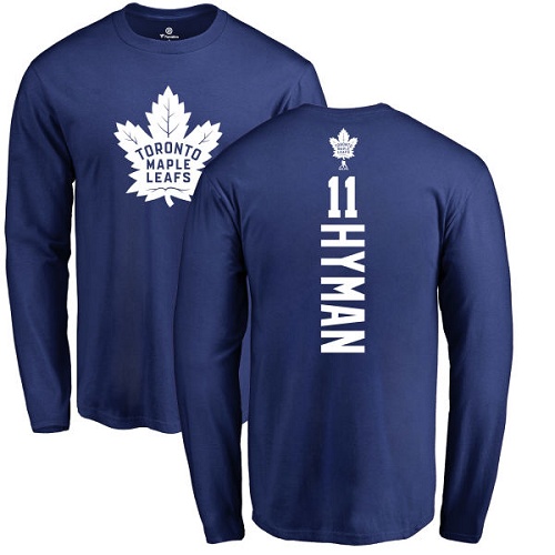 NHL Adidas Toronto Maple Leafs #11 Zach Hyman Royal Blue Backer Long Sleeve T-Shirt