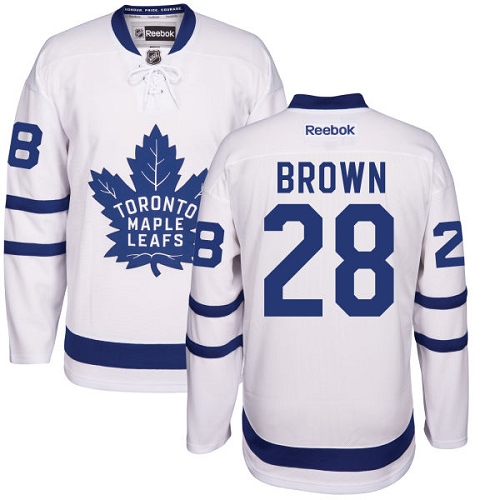 Men's Reebok Toronto Maple Leafs #28 Connor Brown Authentic White Away NHL Jersey