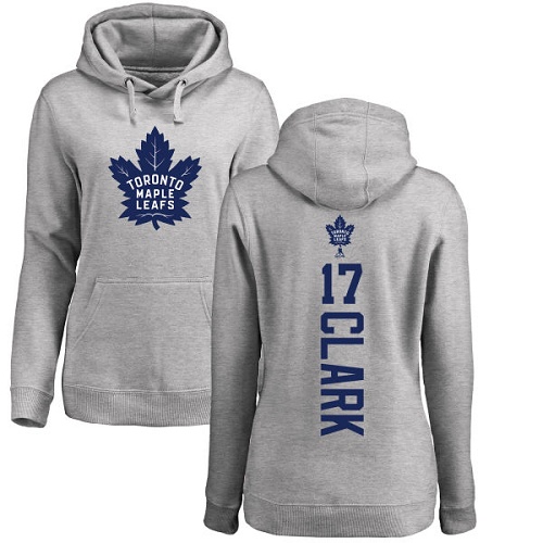 NHL Women's Adidas Toronto Maple Leafs #17 Wendel Clark Ash Backer Pullover Hoodie