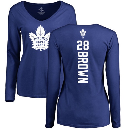 NHL Women's Adidas Toronto Maple Leafs #28 Connor Brown Royal Blue Backer Long Sleeve T-Shirt