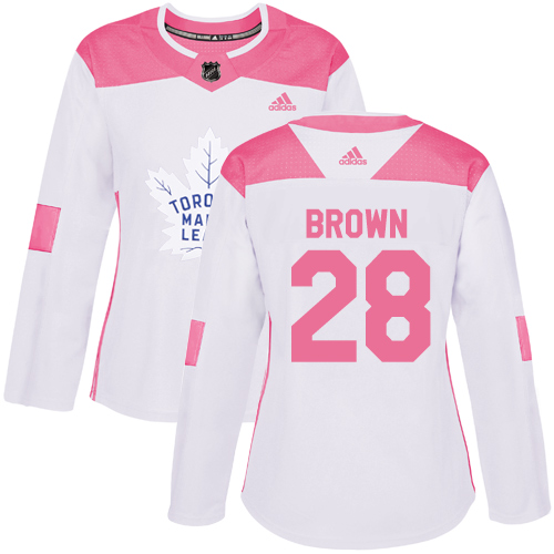 Women's Adidas Toronto Maple Leafs #28 Connor Brown Authentic White/Pink Fashion NHL Jersey