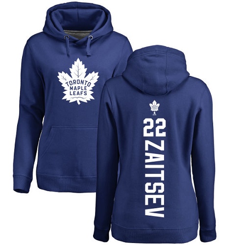 NHL Women's Adidas Toronto Maple Leafs #22 Nikita Zaitsev Royal Blue Backer Pullover Hoodie