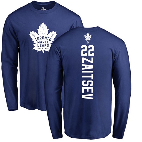 NHL Adidas Toronto Maple Leafs #22 Nikita Zaitsev Royal Blue Backer Long Sleeve T-Shirt