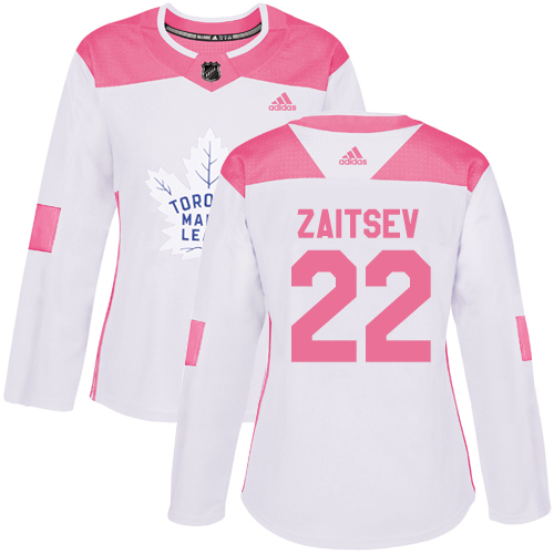 Women's Adidas Toronto Maple Leafs #22 Nikita Zaitsev Authentic White/Pink Fashion NHL Jersey