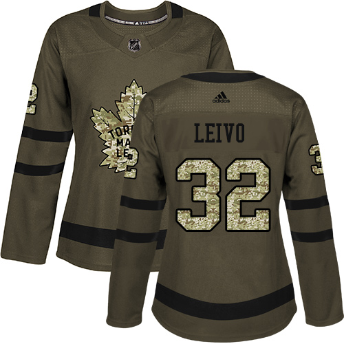 Women's Adidas Toronto Maple Leafs #32 Josh Leivo Authentic Green Salute to Service NHL Jersey