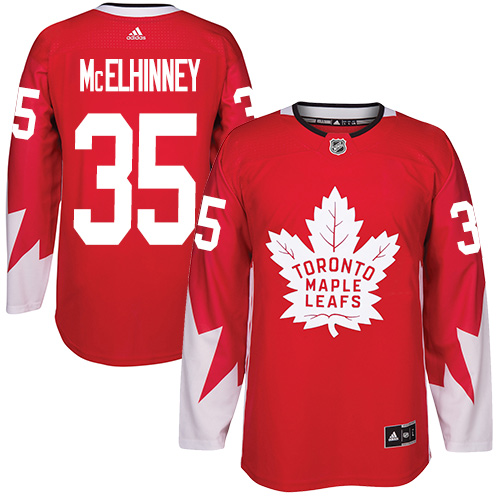 Men's Adidas Toronto Maple Leafs #35 Curtis McElhinney Authentic Red Alternate NHL Jersey