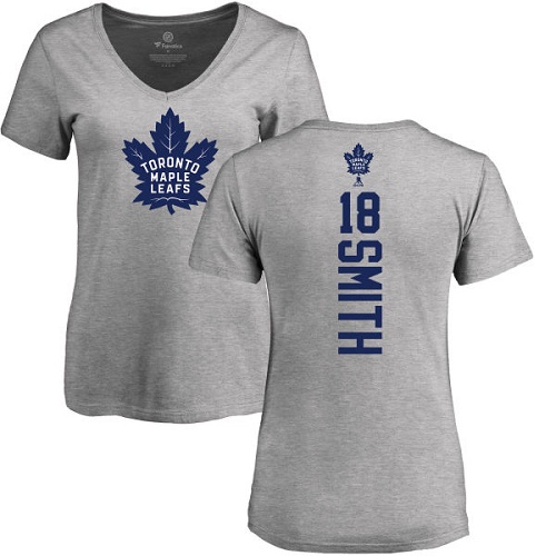 NHL Women's Adidas Toronto Maple Leafs #18 Ben Smith Ash Backer T-Shirt