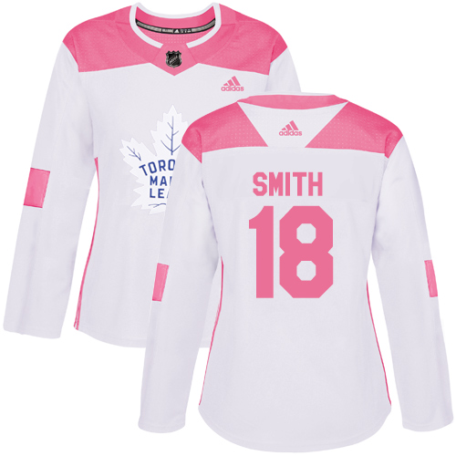 Women's Adidas Toronto Maple Leafs #18 Ben Smith Authentic White/Pink Fashion NHL Jersey