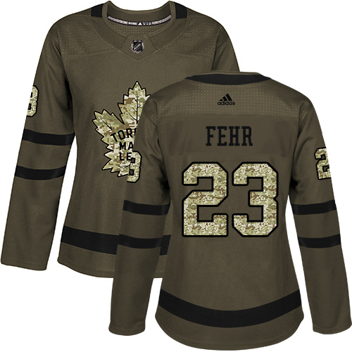 Women's Adidas Toronto Maple Leafs #23 Eric Fehr Authentic Green Salute to Service NHL Jersey