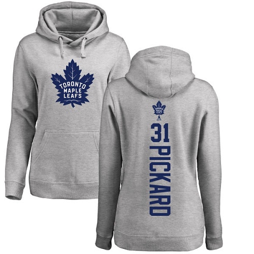NHL Women's Adidas Toronto Maple Leafs #31 Calvin Pickard Ash Backer Pullover Hoodie
