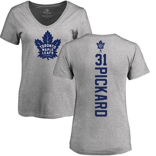 NHL Women's Adidas Toronto Maple Leafs #31 Calvin Pickard Ash Backer T-Shirt