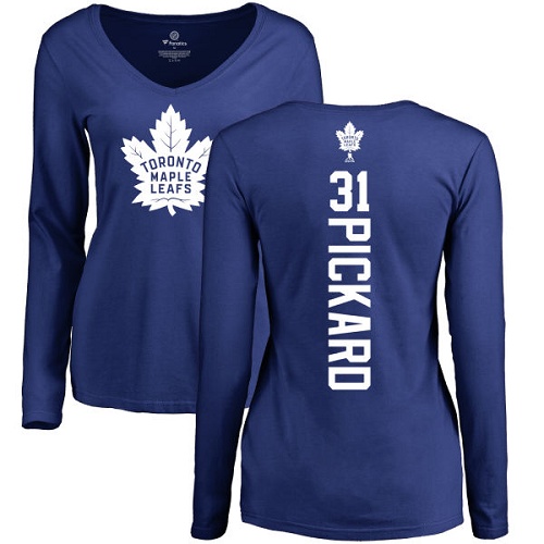 NHL Women's Adidas Toronto Maple Leafs #31 Calvin Pickard Royal Blue Backer Long Sleeve T-Shirt