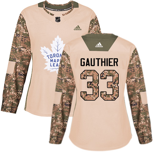 Women's Adidas Toronto Maple Leafs #33 Frederik Gauthier Authentic Camo Veterans Day Practice NHL Jersey