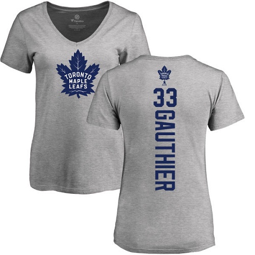 NHL Women's Adidas Toronto Maple Leafs #33 Frederik Gauthier Ash Backer T-Shirt