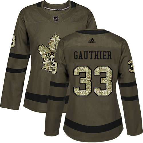 Women's Adidas Toronto Maple Leafs #33 Frederik Gauthier Authentic Green Salute to Service NHL Jersey