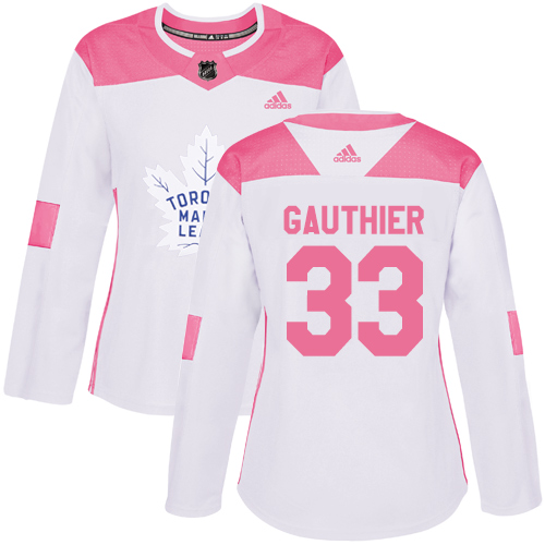 Women's Adidas Toronto Maple Leafs #33 Frederik Gauthier Authentic White/Pink Fashion NHL Jersey