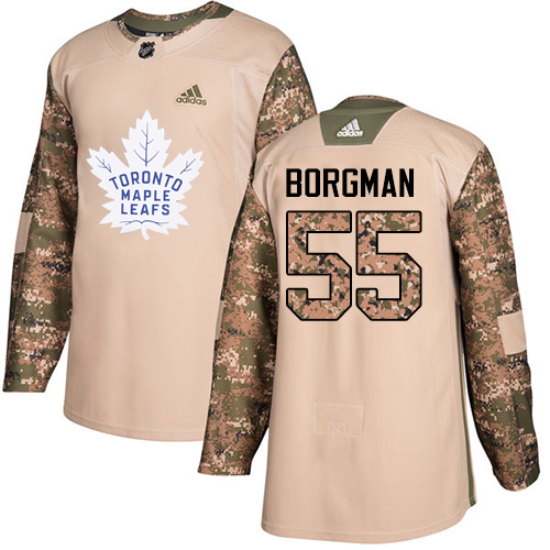 Men's Adidas Toronto Maple Leafs #55 Andreas Borgman Authentic Camo Veterans Day Practice NHL Jersey