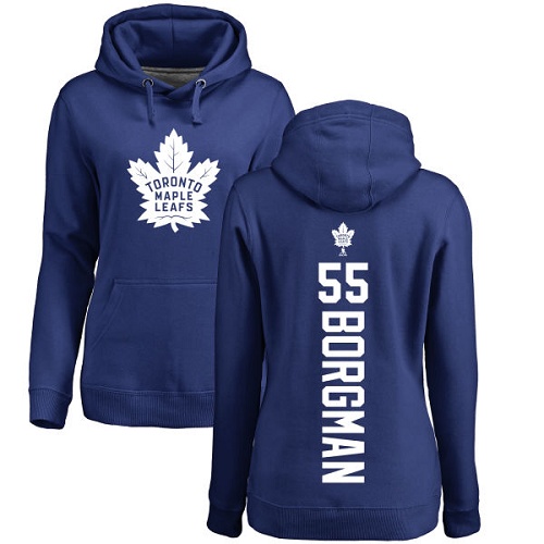 NHL Women's Adidas Toronto Maple Leafs #55 Andreas Borgman Royal Blue Backer Pullover Hoodie