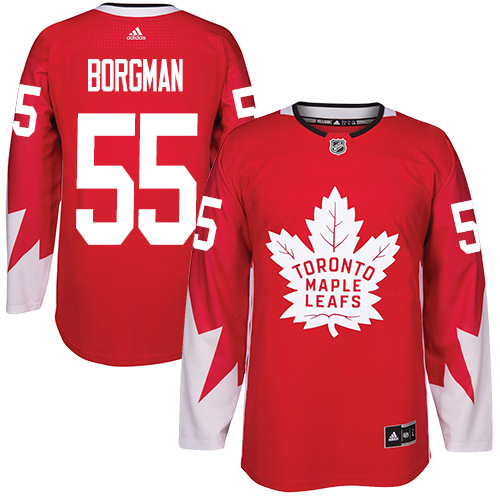 Men's Adidas Toronto Maple Leafs #55 Andreas Borgman Authentic Red Alternate NHL Jersey