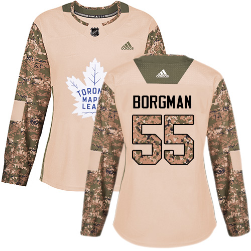Women's Adidas Toronto Maple Leafs #55 Andreas Borgman Authentic Camo Veterans Day Practice NHL Jersey