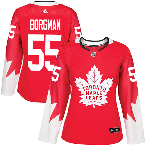 Women's Adidas Toronto Maple Leafs #55 Andreas Borgman Authentic Red Alternate NHL Jersey