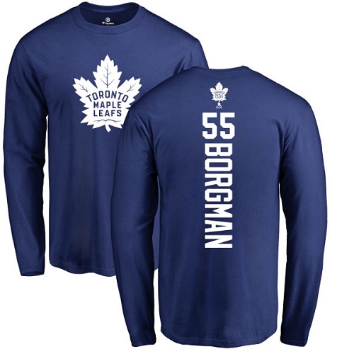 NHL Adidas Toronto Maple Leafs #55 Andreas Borgman Royal Blue Backer Long Sleeve T-Shirt