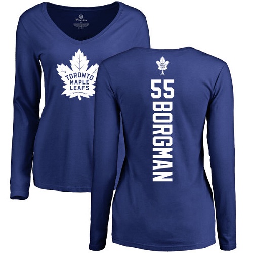 NHL Women's Adidas Toronto Maple Leafs #55 Andreas Borgman Royal Blue Backer Long Sleeve T-Shirt