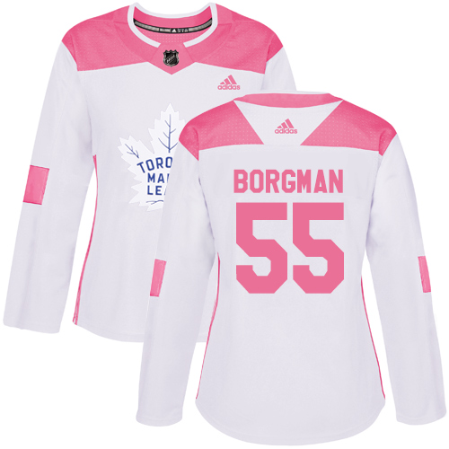 Women's Adidas Toronto Maple Leafs #55 Andreas Borgman Authentic White/Pink Fashion NHL Jersey