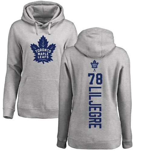 NHL Women's Adidas Toronto Maple Leafs #78 Timothy Liljegre Ash Backer Pullover Hoodie