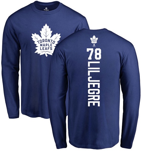 NHL Adidas Toronto Maple Leafs #78 Timothy Liljegre Royal Blue Backer Long Sleeve T-Shirt