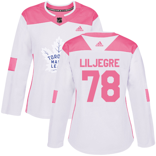 Women's Adidas Toronto Maple Leafs #78 Timothy Liljegre Authentic White/Pink Fashion NHL Jersey