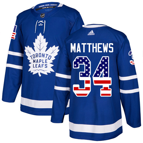 Men's Adidas Toronto Maple Leafs #34 Auston Matthews Authentic Royal Blue USA Flag Fashion NHL Jersey