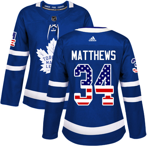 Women's Adidas Toronto Maple Leafs #34 Auston Matthews Authentic Royal Blue USA Flag Fashion NHL Jersey
