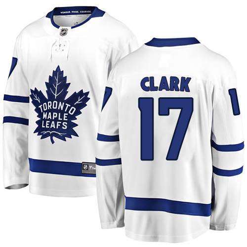 Youth Toronto Maple Leafs #17 Wendel Clark Authentic White Away Fanatics Branded Breakaway NHL Jersey