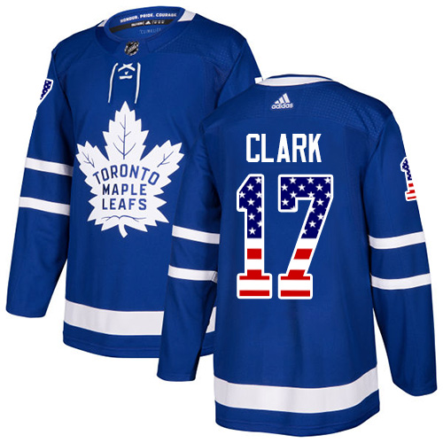 Men's Adidas Toronto Maple Leafs #17 Wendel Clark Authentic Royal Blue USA Flag Fashion NHL Jersey