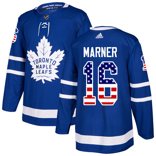 Men's Adidas Toronto Maple Leafs #16 Mitchell Marner Authentic Royal Blue USA Flag Fashion NHL Jersey