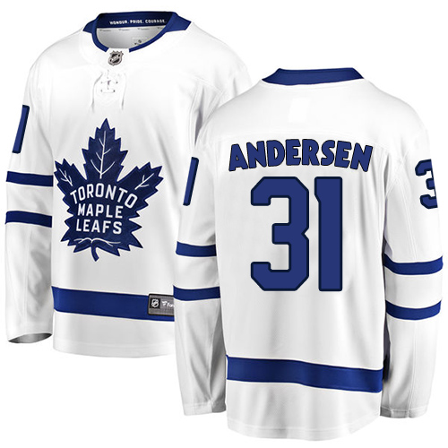 Men's Toronto Maple Leafs #31 Frederik Andersen Authentic White Away Fanatics Branded Breakaway NHL Jersey
