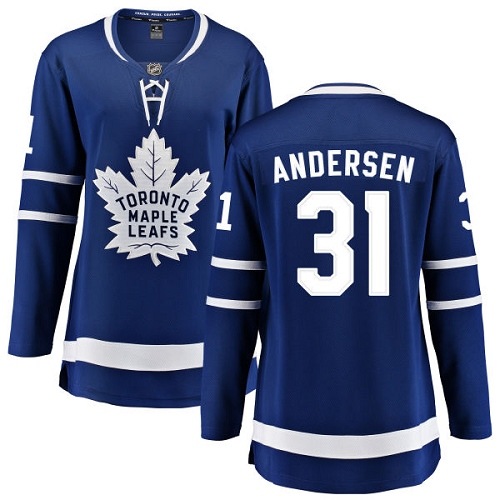 Women's Toronto Maple Leafs #31 Frederik Andersen Authentic Royal Blue Home Fanatics Branded Breakaway NHL Jersey