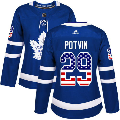 Women's Adidas Toronto Maple Leafs #29 Felix Potvin Authentic Royal Blue USA Flag Fashion NHL Jersey