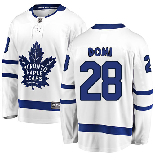 Men's Toronto Maple Leafs #28 Tie Domi Authentic White Away Fanatics Branded Breakaway NHL Jersey